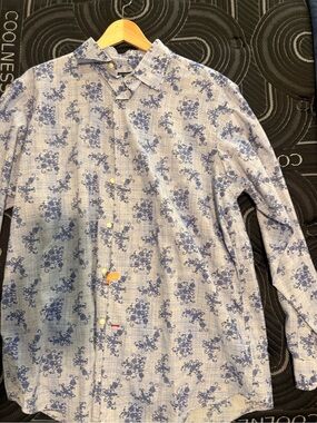 Daniel Cremieux Light Blue Floral-Print Long Sleeve Dress Shirt